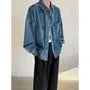 Drop-Shoulder Grommet Washed Pocket Front Denim Single-Breasted Jacket