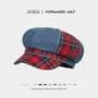 Plaid Denim Panel Newsboy Cap