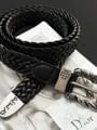 Engraved Buckle Braided Faux Leather Belt