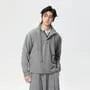 Mock Neck Henley Drawstring Sweater / Mid Rise Wide Leg Pants