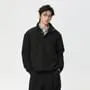 Mock Neck Henley Drawstring Sweater / Mid Rise Wide Leg Pants