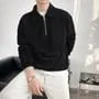 Collared Plain Ribbed Half Zip Sweatshirt