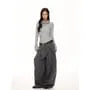 Low Rise Pinstriped Pleated Baggy Dress Pants