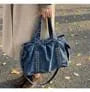 Studded Flap Pocket Washed Denim Crossbody Tote Bag