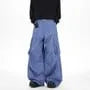 Mid Rise Gingham Panel Distressed Wide Leg Cargo Pants