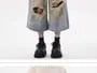Mid Rise Washed Distressed Wide Leg Jorts