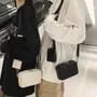 Set: Plain Faux Leather Box Crossbody Bag + Pouch