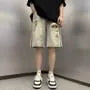 Low Rise Washed Distressed Denim Shorts